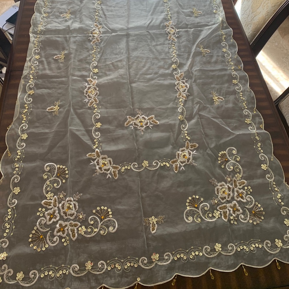 Beautiful embroidered tablecloth with sequin